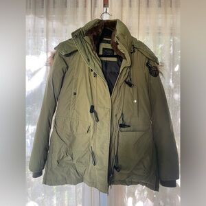 Zara Khaki Utility Jacket with Fur Trim